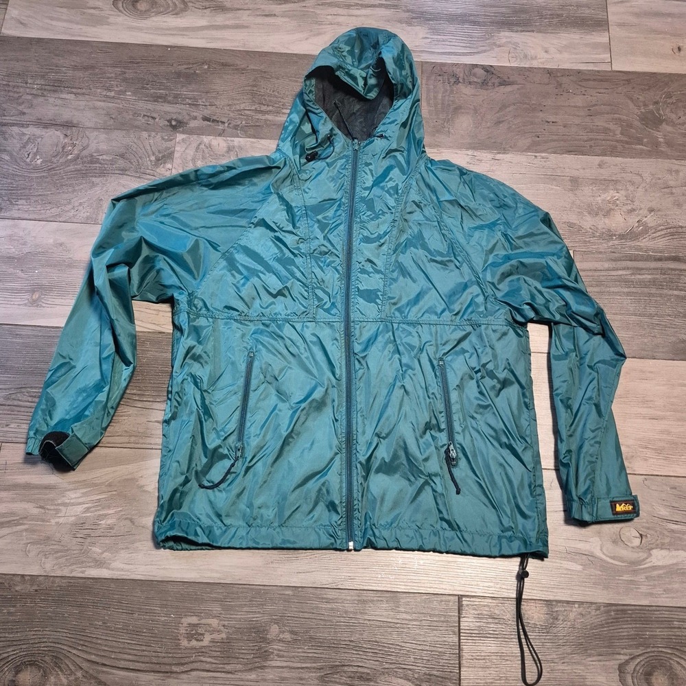 REI Mens Teal Green Windbreaker Jacket Full Zip Nylon Outdoor Large